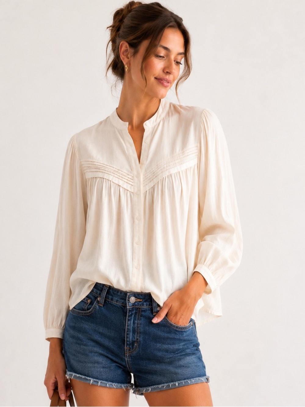 Scotch & Soda Amsterdam Ivory 100% Viscose Pintuck Blouse | Size S